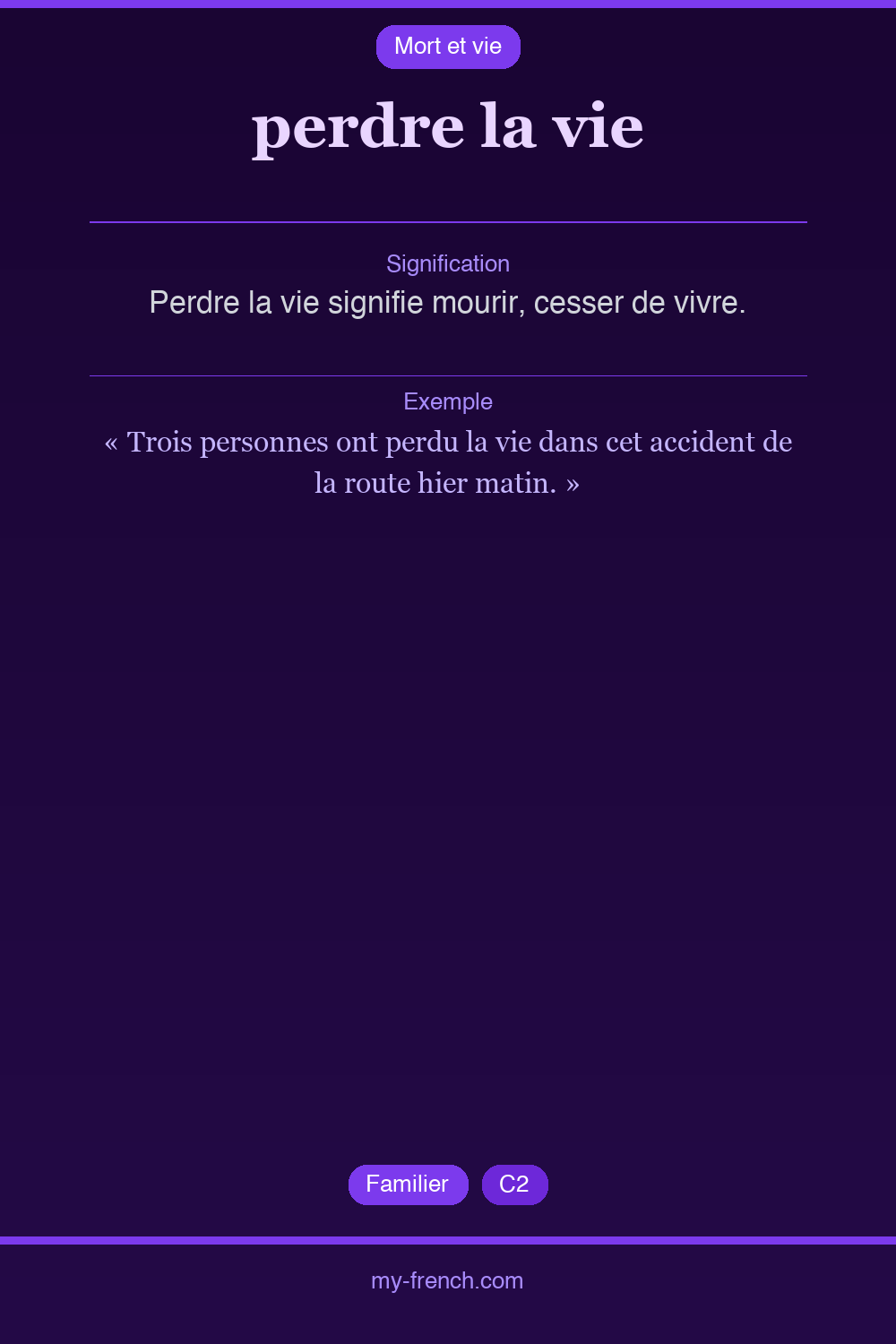 Expression idiomatique : perdre la vie