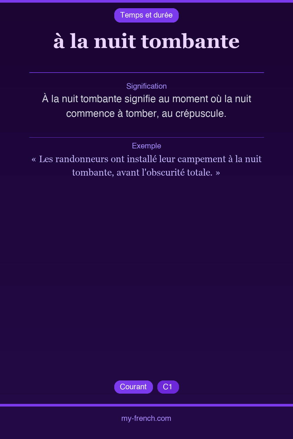 Expression idiomatique : à la nuit tombante