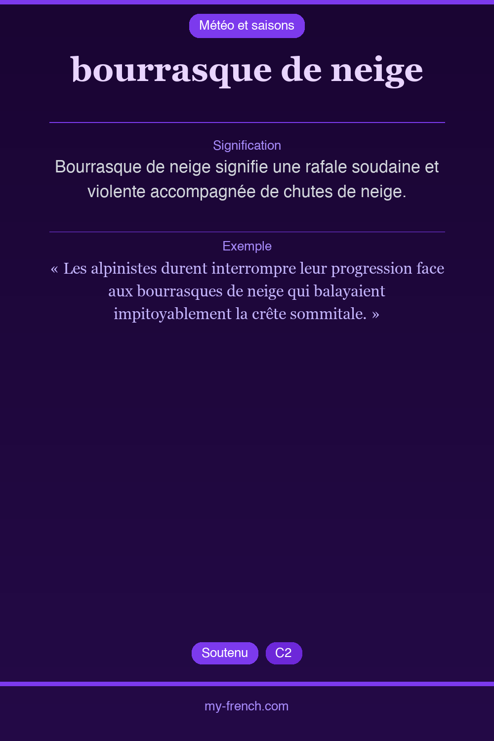 Expression idiomatique : bourrasque de neige