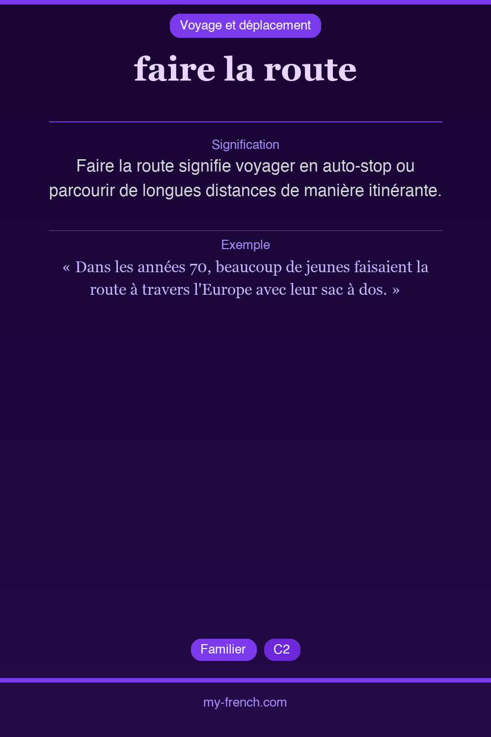 Expression idiomatique : faire la route