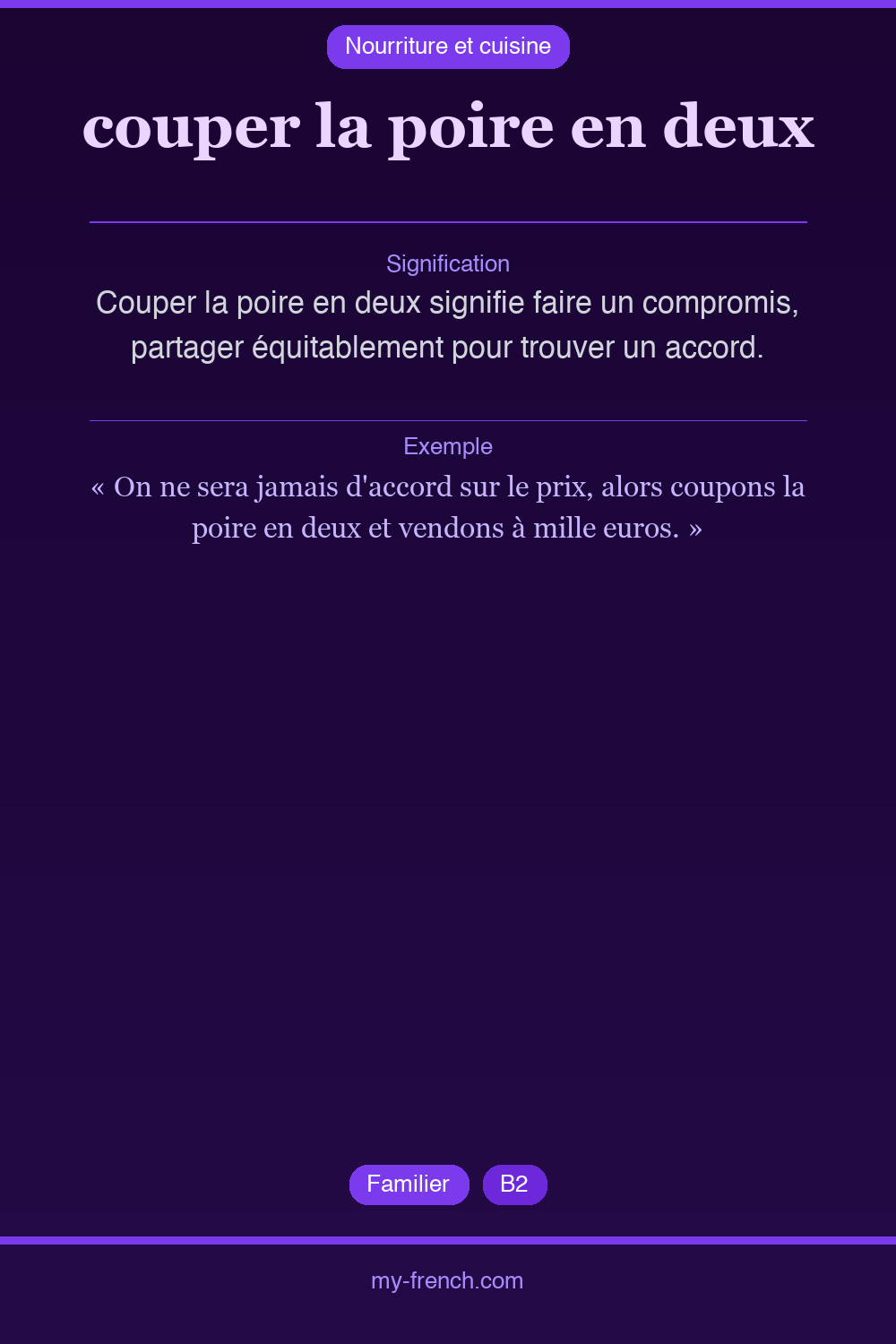 Expression idiomatique : couper la poire en deux