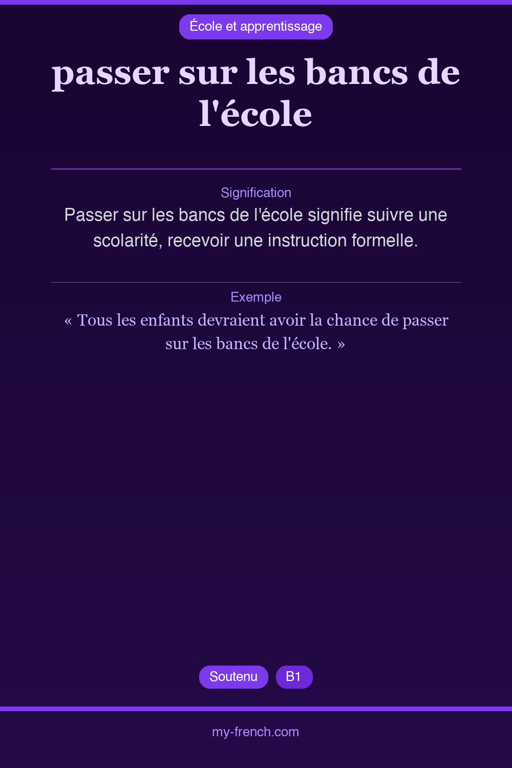 Expression idiomatique : passer sur les bancs de l'école