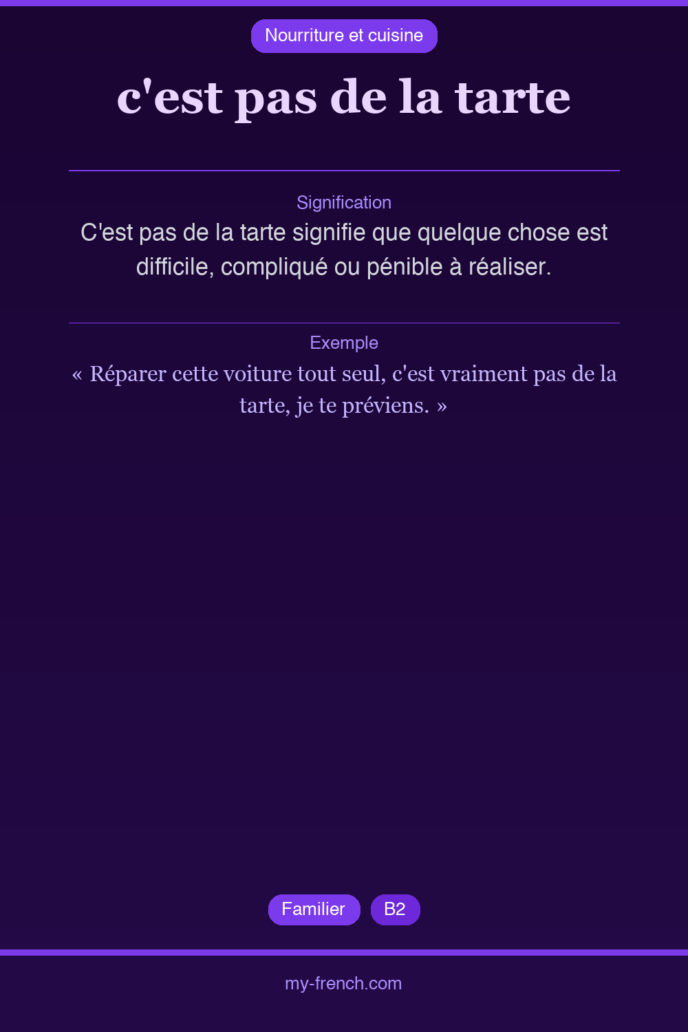 Expression idiomatique : c'est pas de la tarte