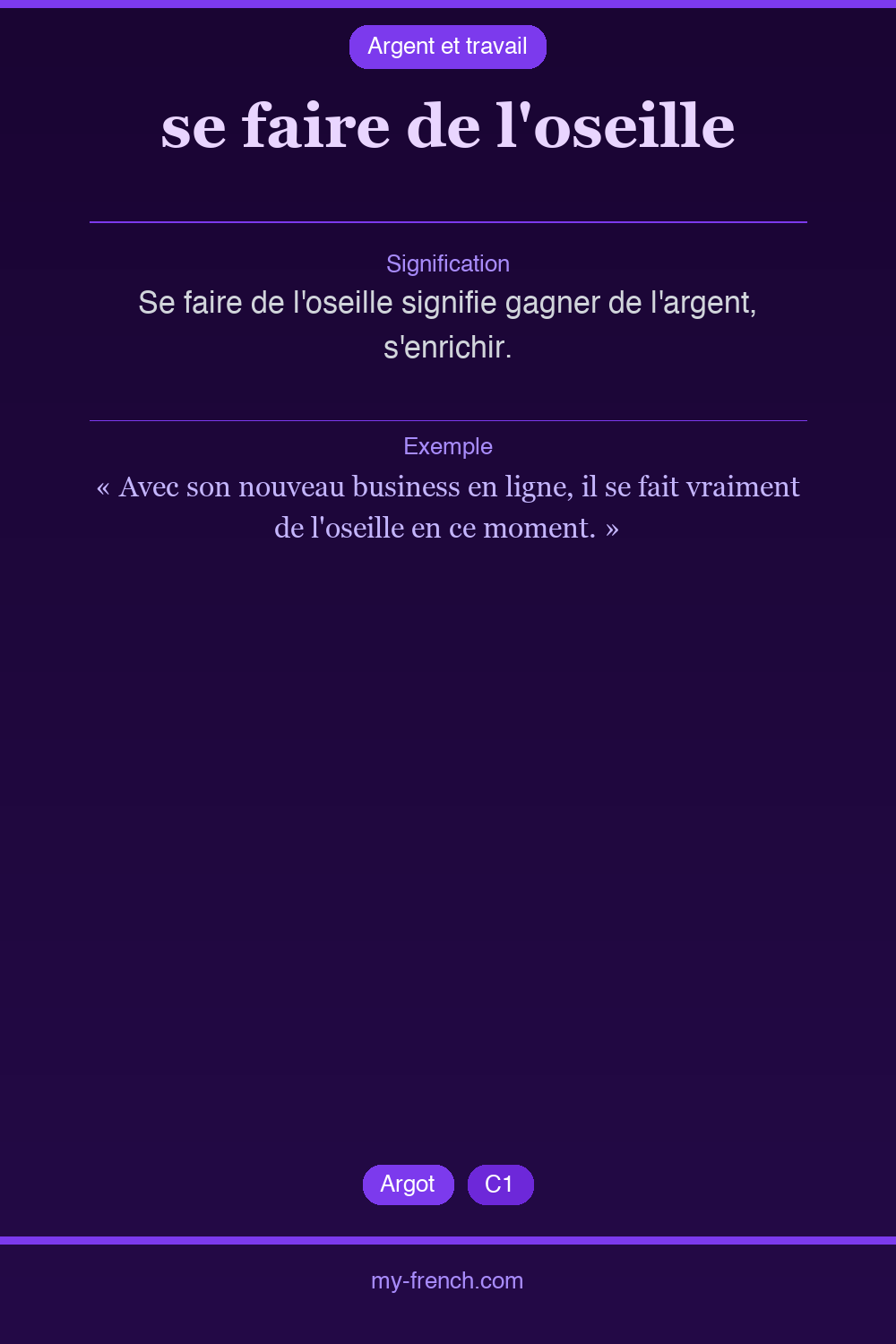 Expression idiomatique : se faire de l'oseille
