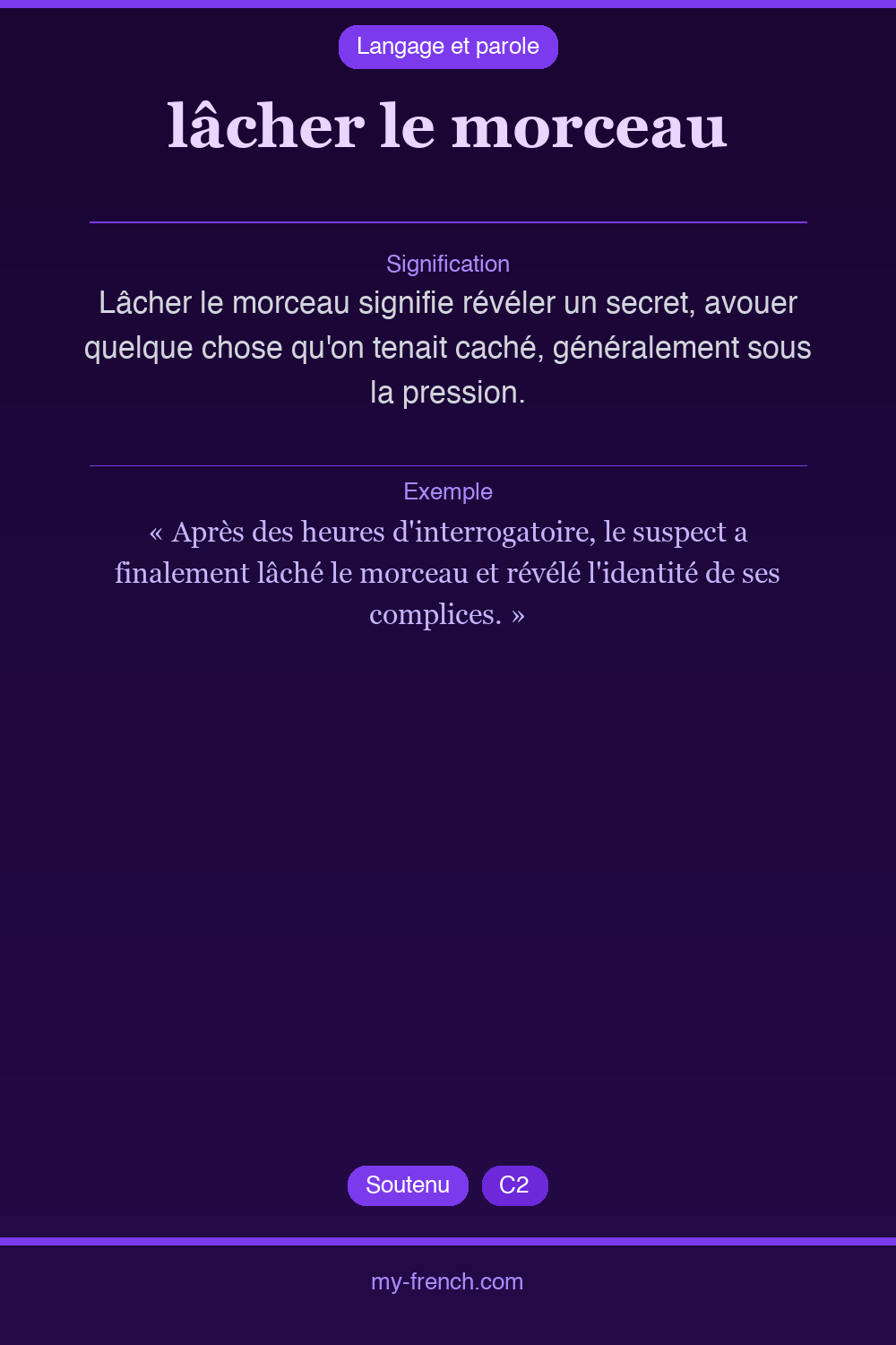 Expression idiomatique : lâcher le morceau