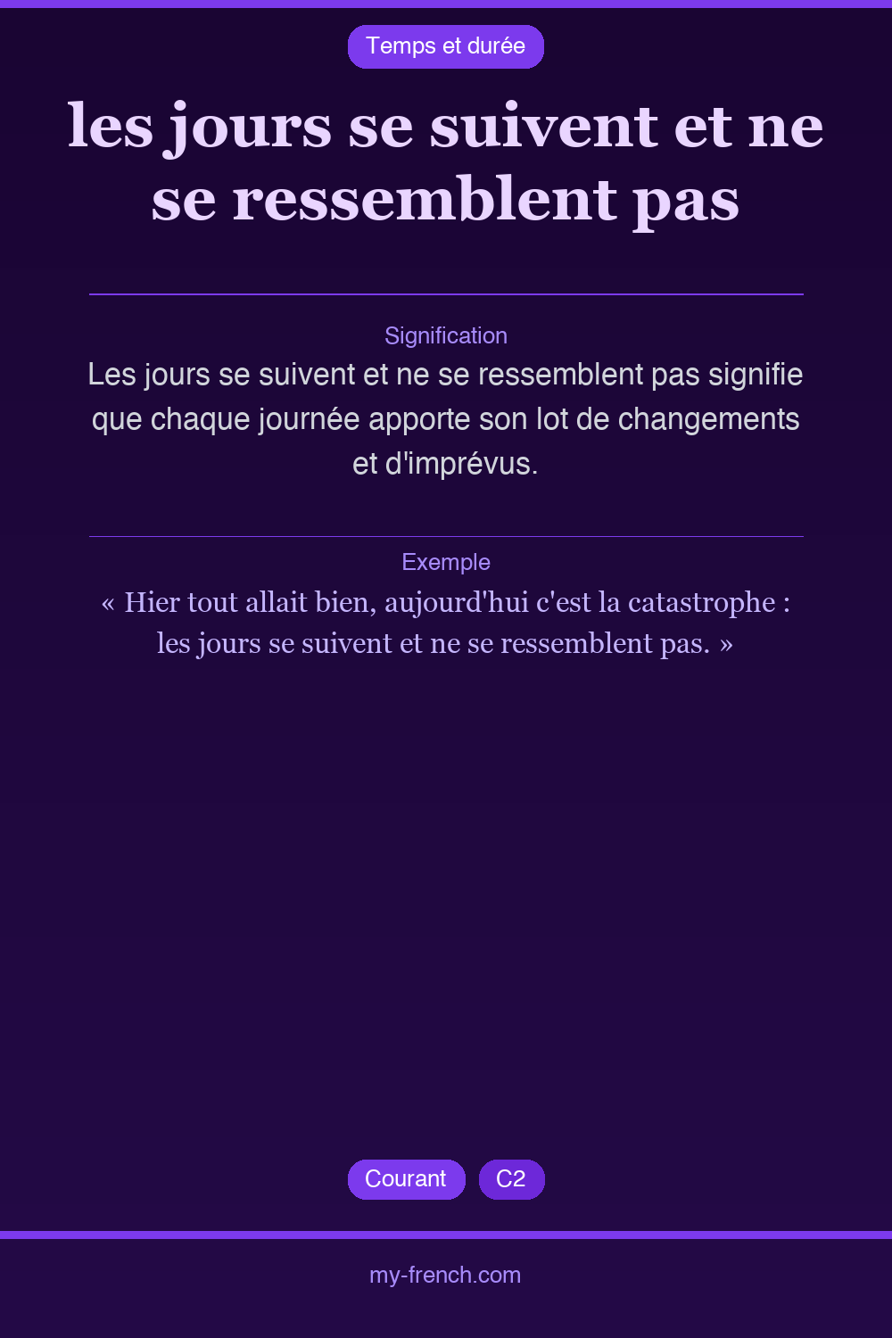 Expression idiomatique : les jours se suivent et ne se ressemblent pas