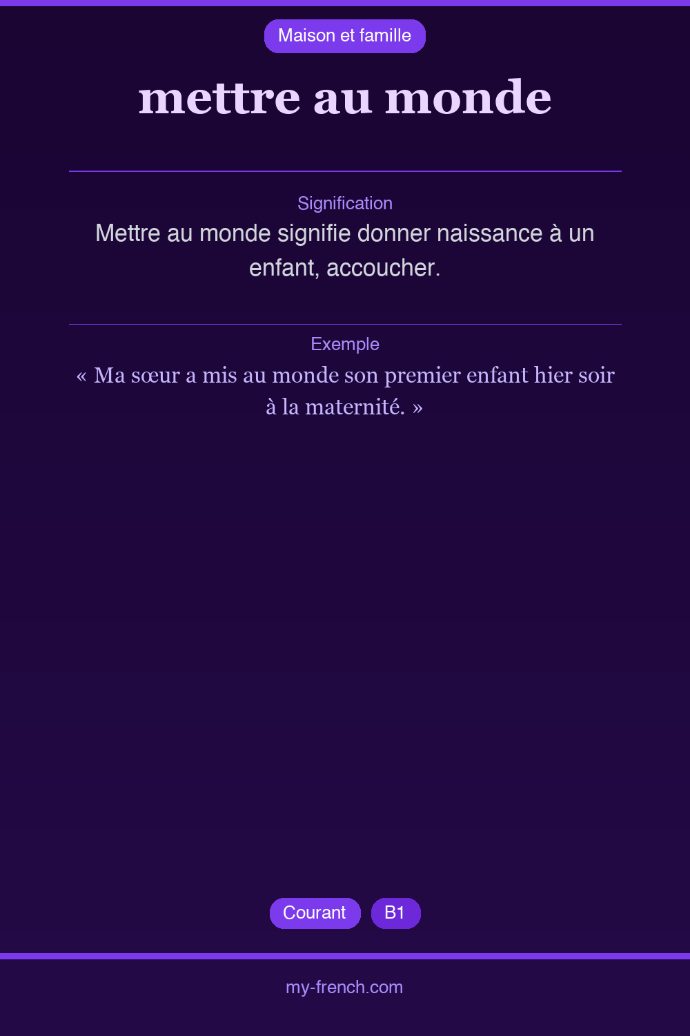 Expression idiomatique : mettre au monde