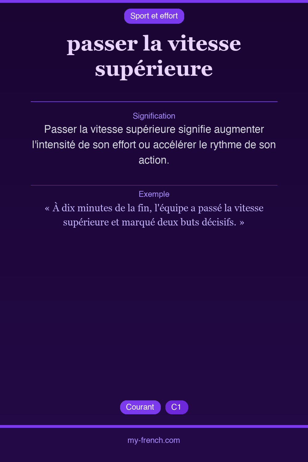 Expression idiomatique : passer la vitesse supérieure