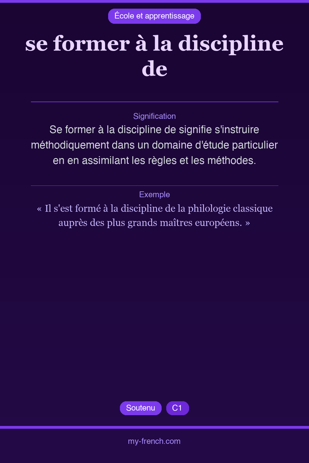 Expression idiomatique : se former à la discipline de