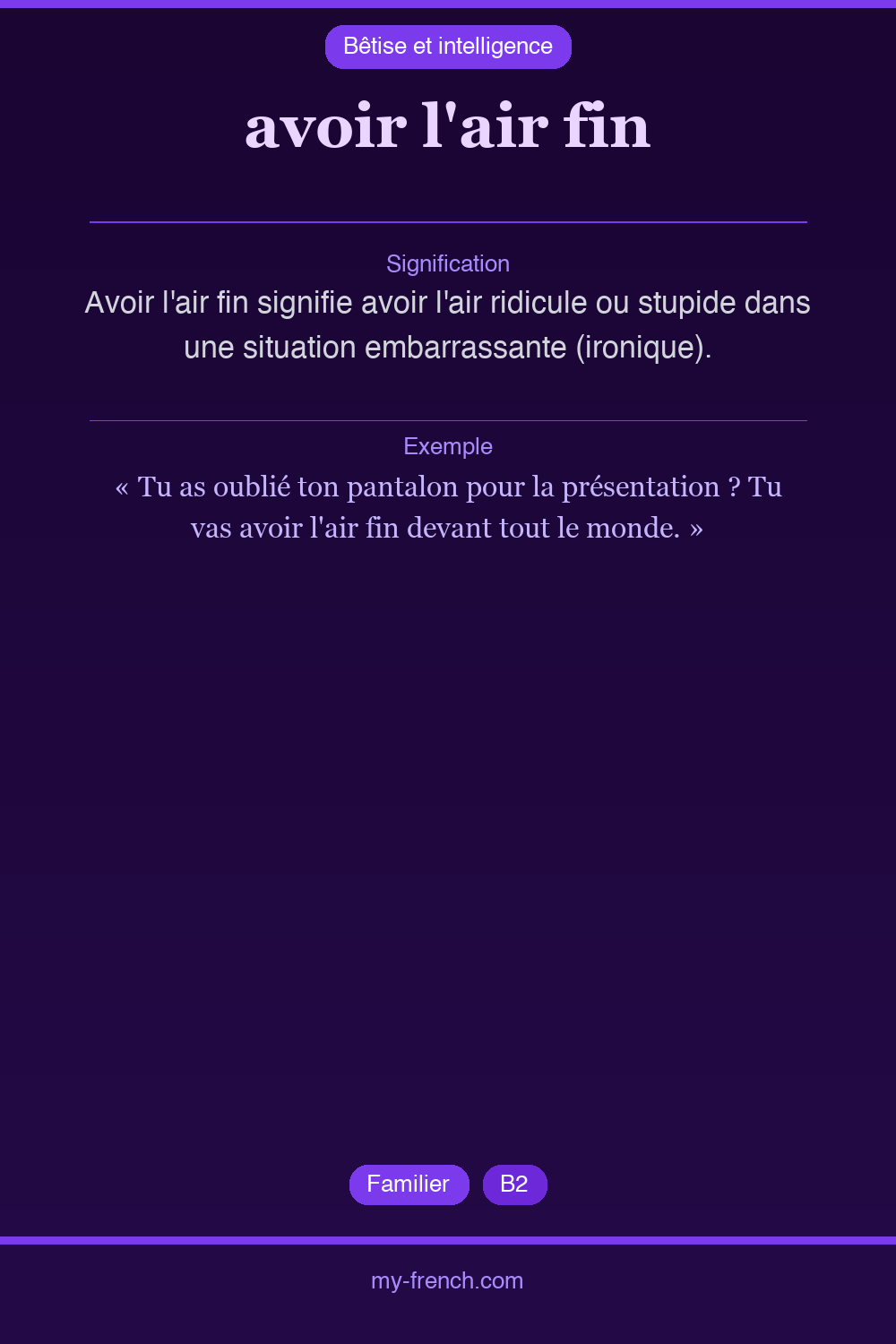 Expression idiomatique : avoir l'air fin
