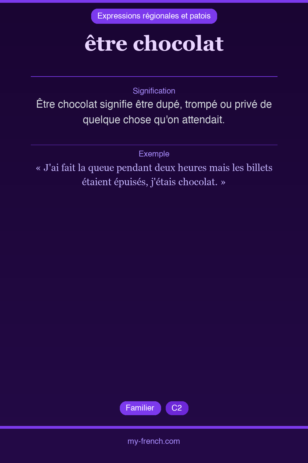 Expression idiomatique : être chocolat