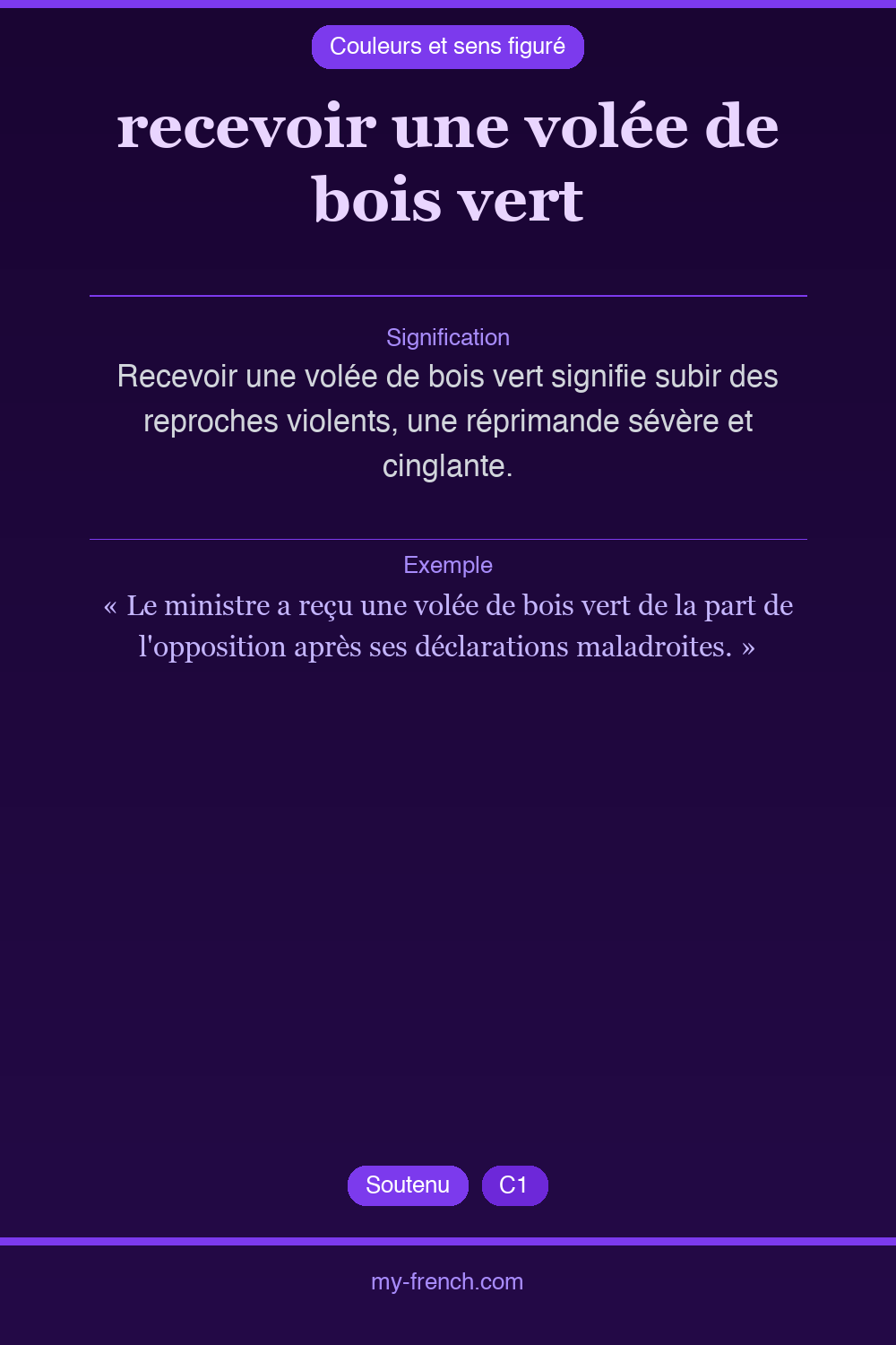 Expression idiomatique : recevoir une volée de bois vert