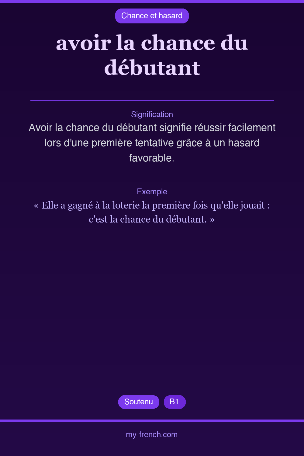 Expression idiomatique : avoir la chance du débutant