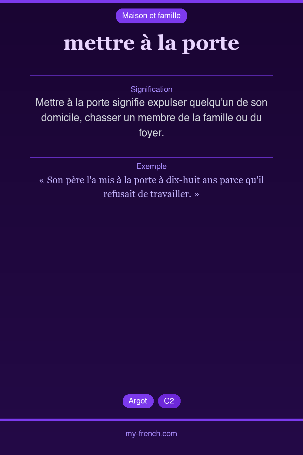 Expression idiomatique : mettre à la porte