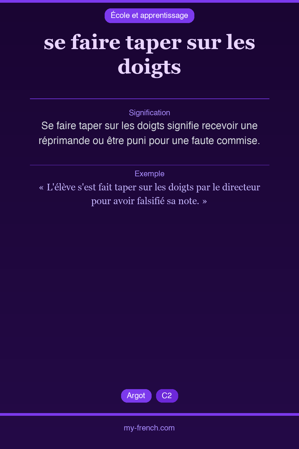 Expression idiomatique : se faire taper sur les doigts