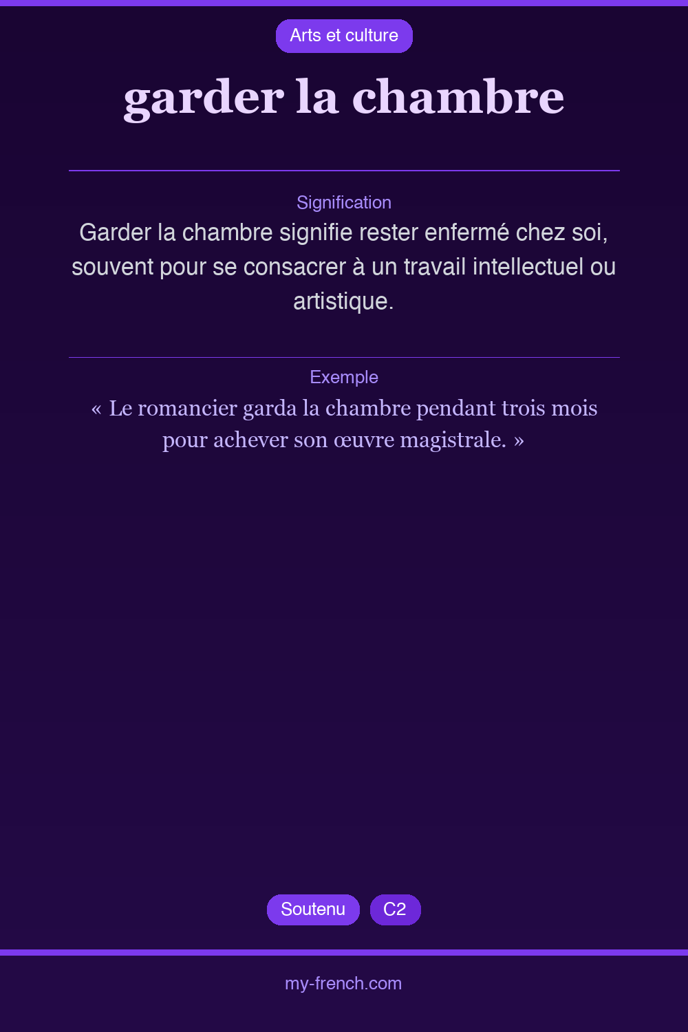Expression idiomatique : garder la chambre