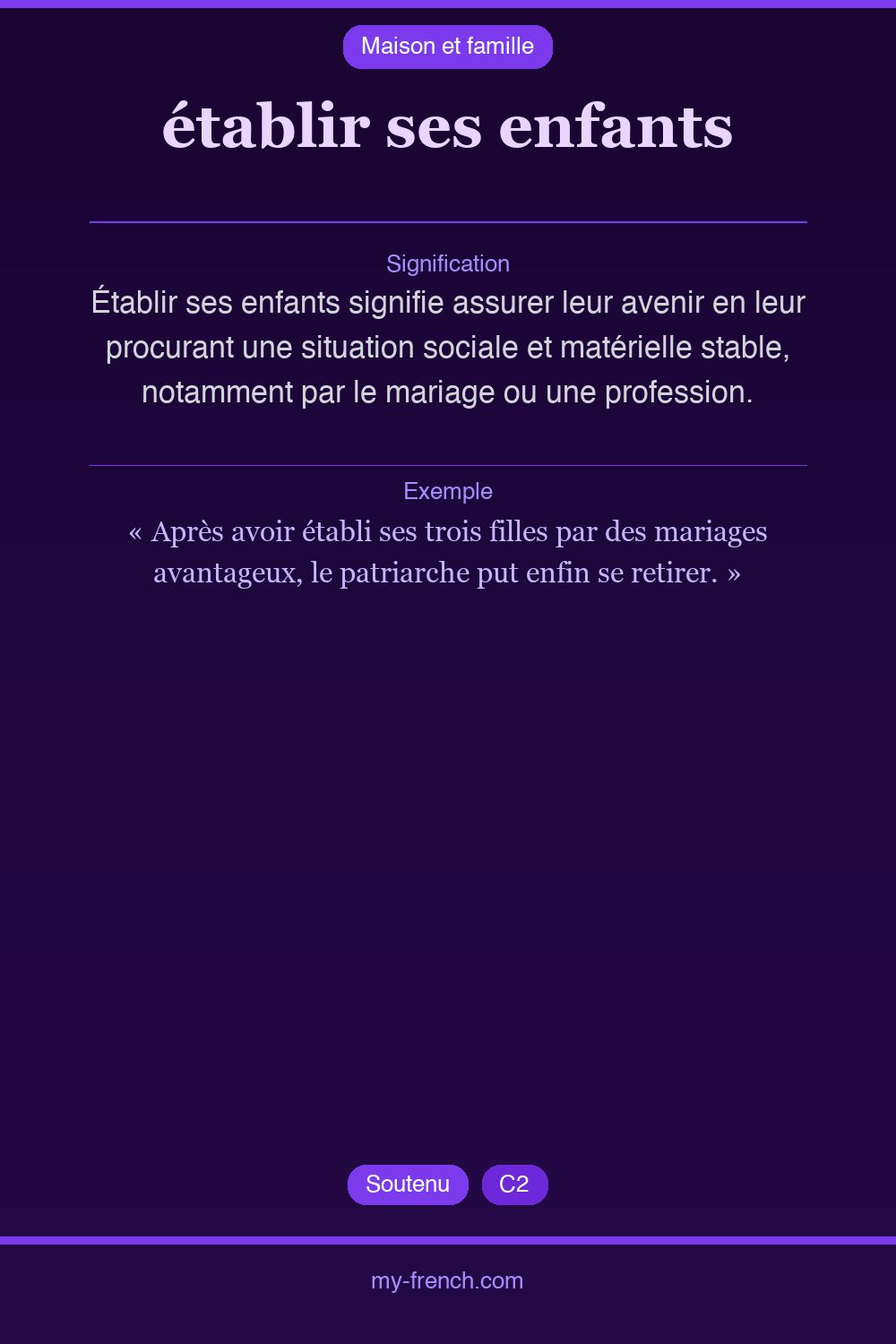 Expression idiomatique : établir ses enfants