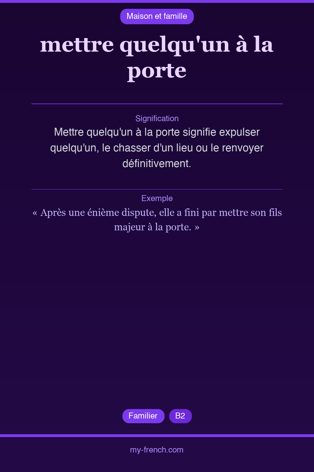 Expression idiomatique : mettre quelqu'un à la porte