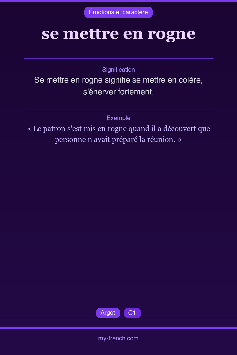 Expression idiomatique : se mettre en rogne
