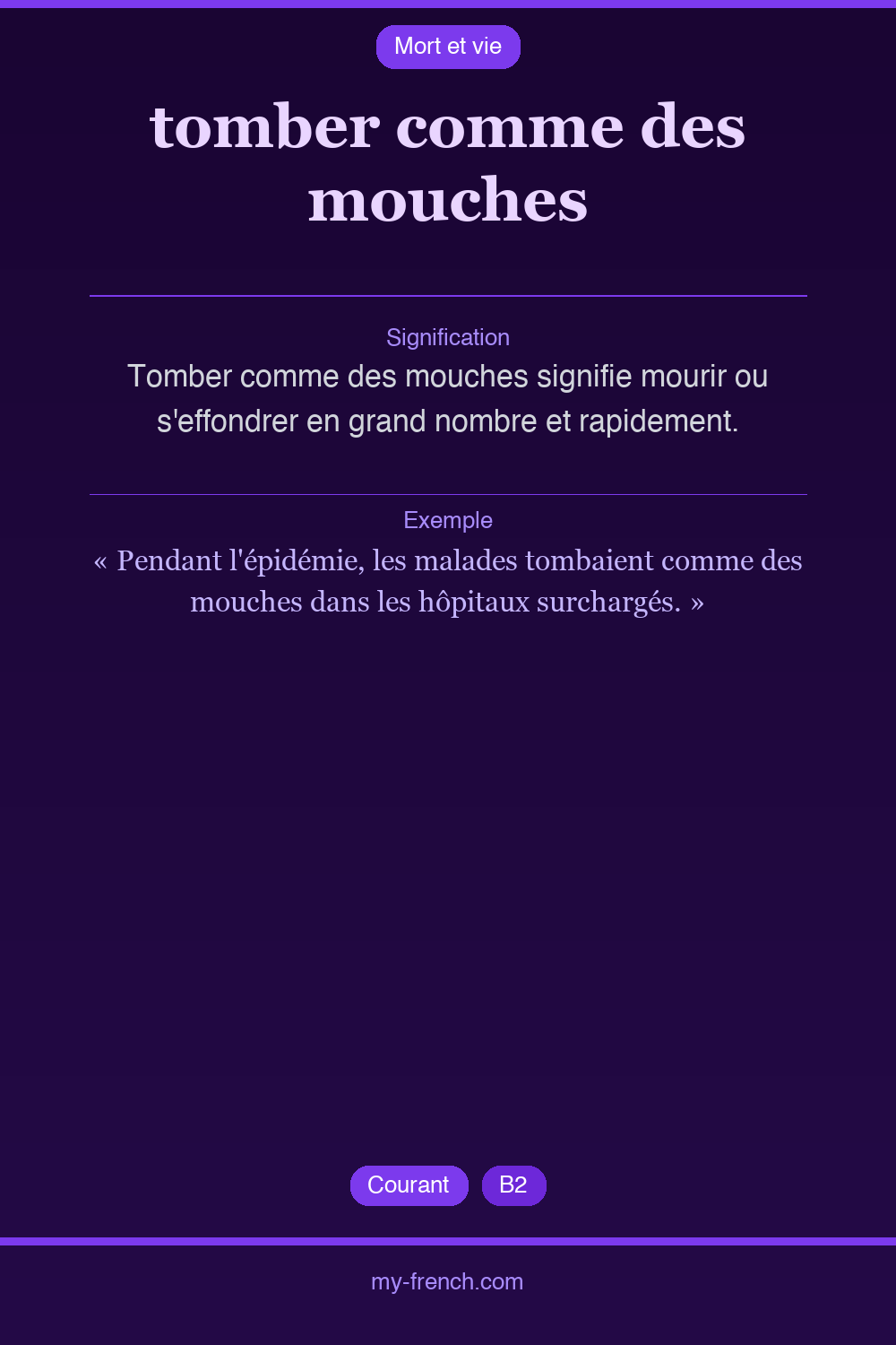 Expression idiomatique : tomber comme des mouches