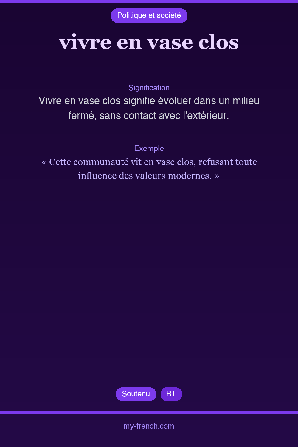 Expression idiomatique : vivre en vase clos