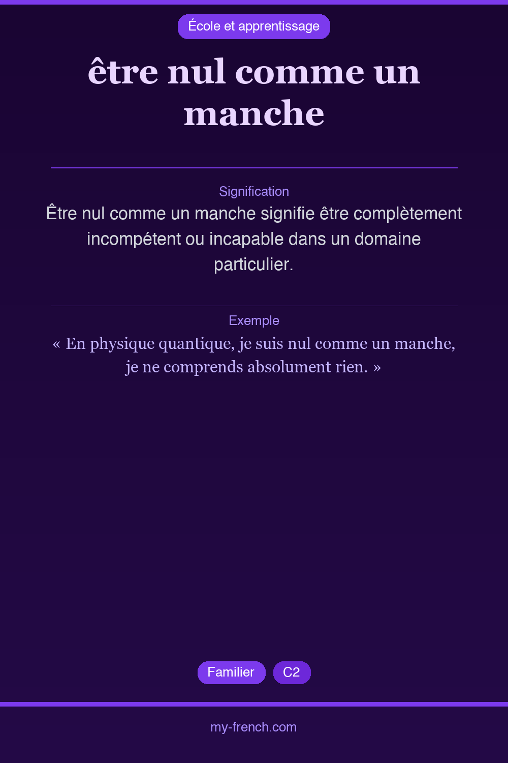 Expression idiomatique : être nul comme un manche