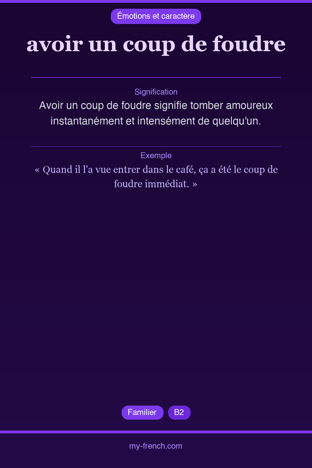 Expression idiomatique : avoir un coup de foudre