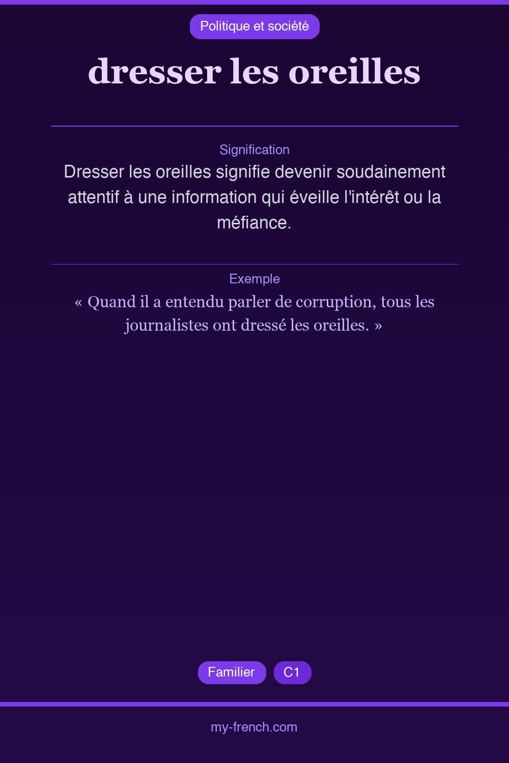 Expression idiomatique : dresser les oreilles