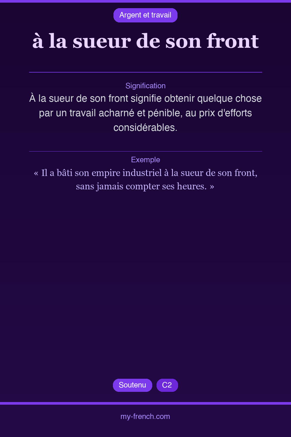 Expression idiomatique : à la sueur de son front
