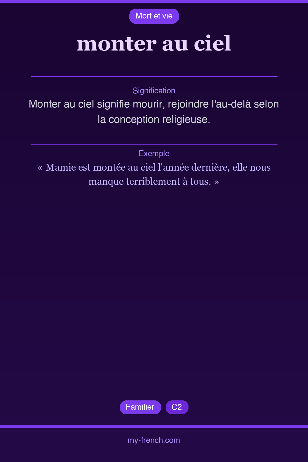 Expression idiomatique : monter au ciel