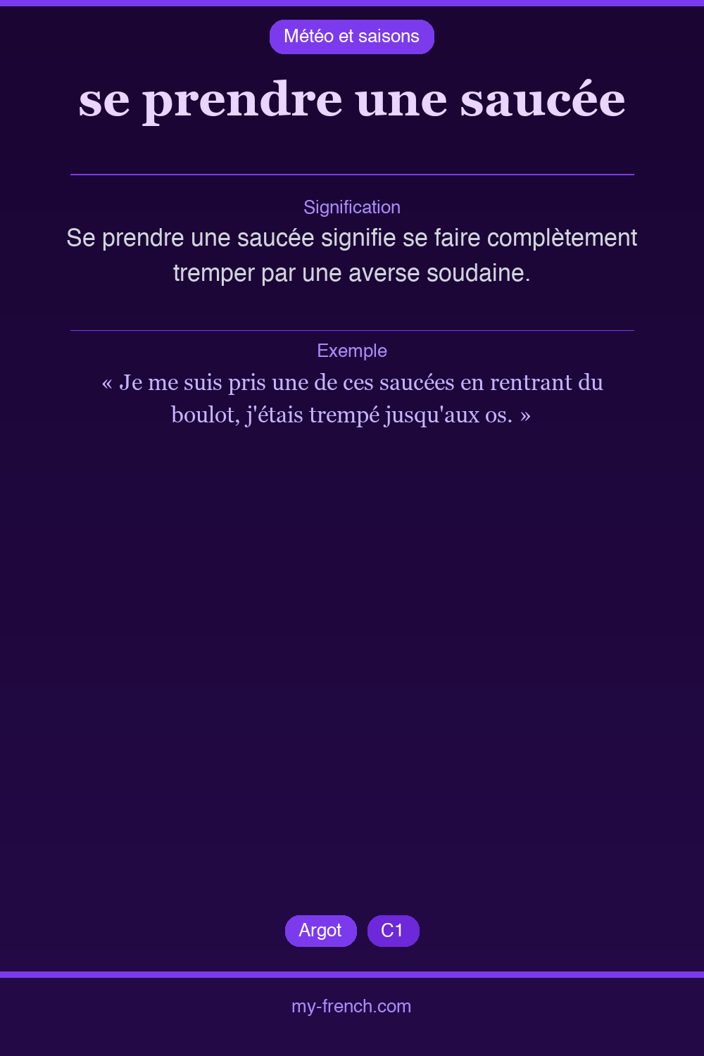 Expression idiomatique : se prendre une saucée