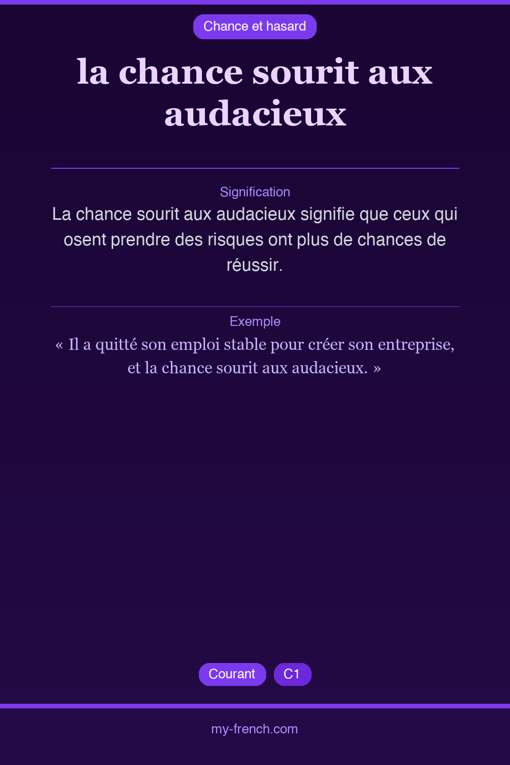 Expression idiomatique : la chance sourit aux audacieux
