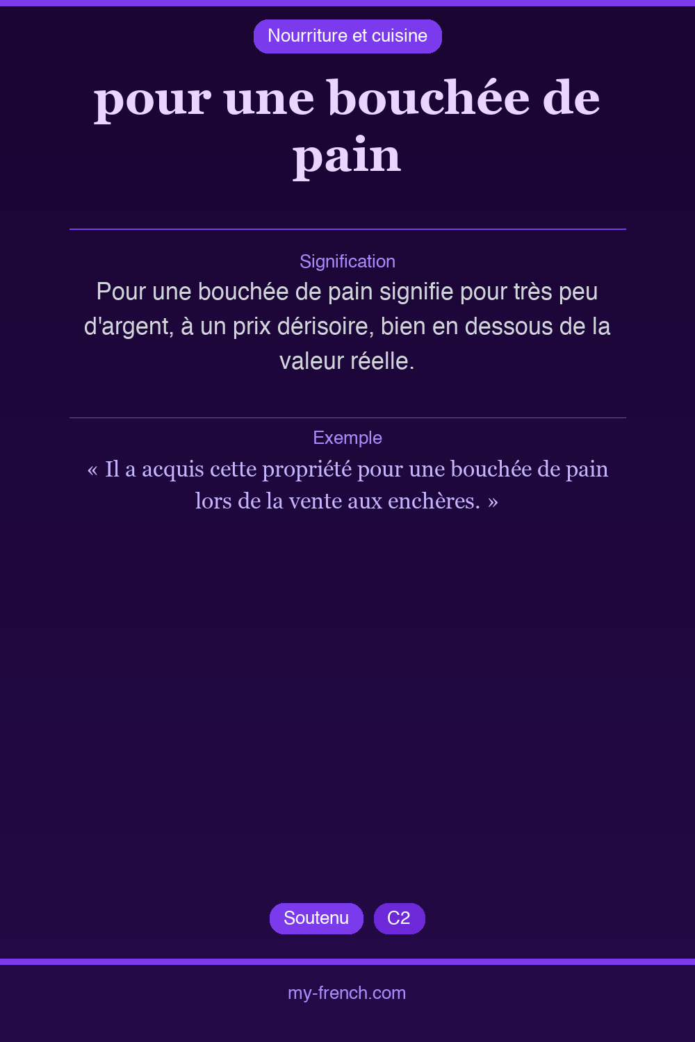 Expression idiomatique : pour une bouchée de pain