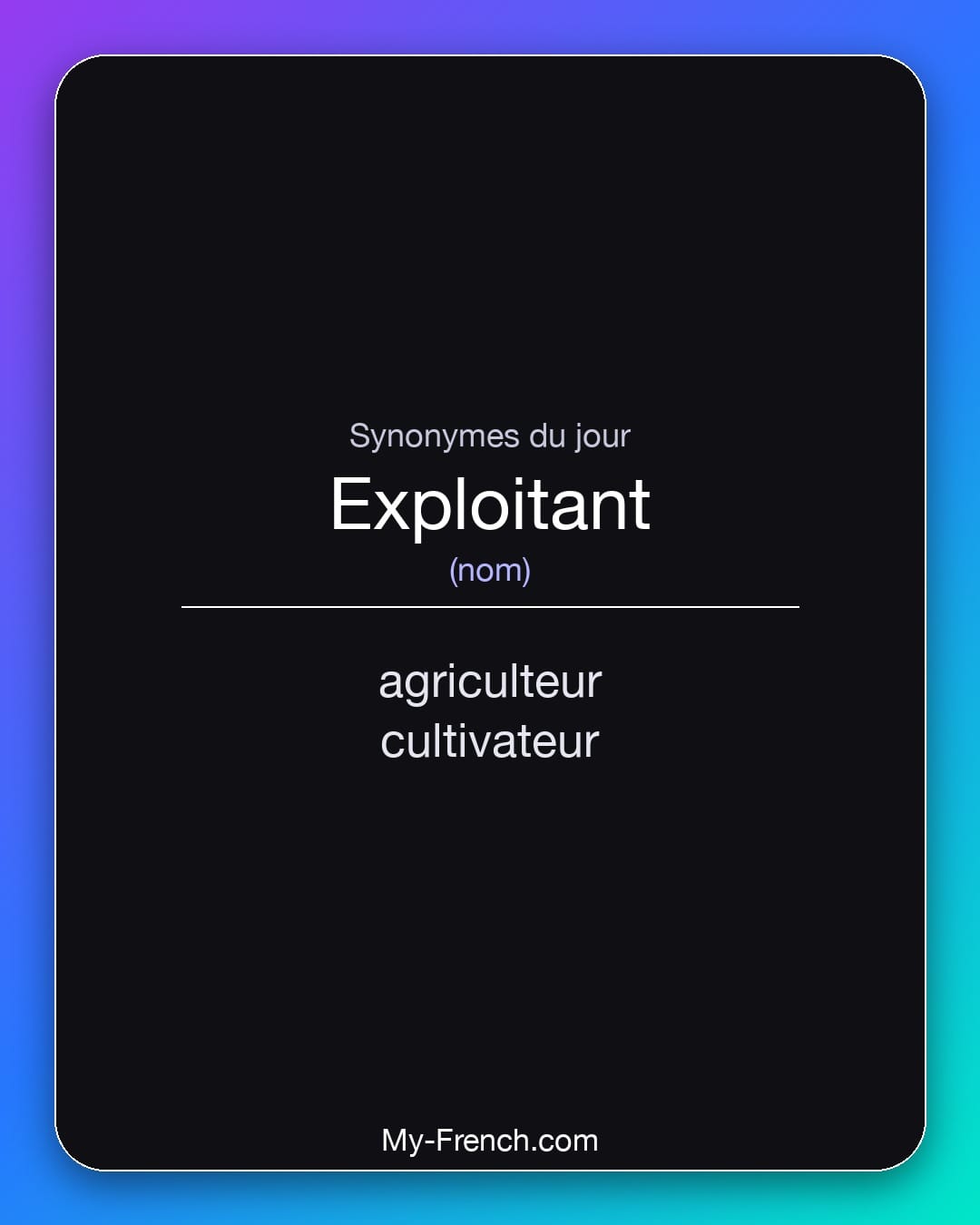 Synonymes de exploitant : agriculteur, cultivateur
