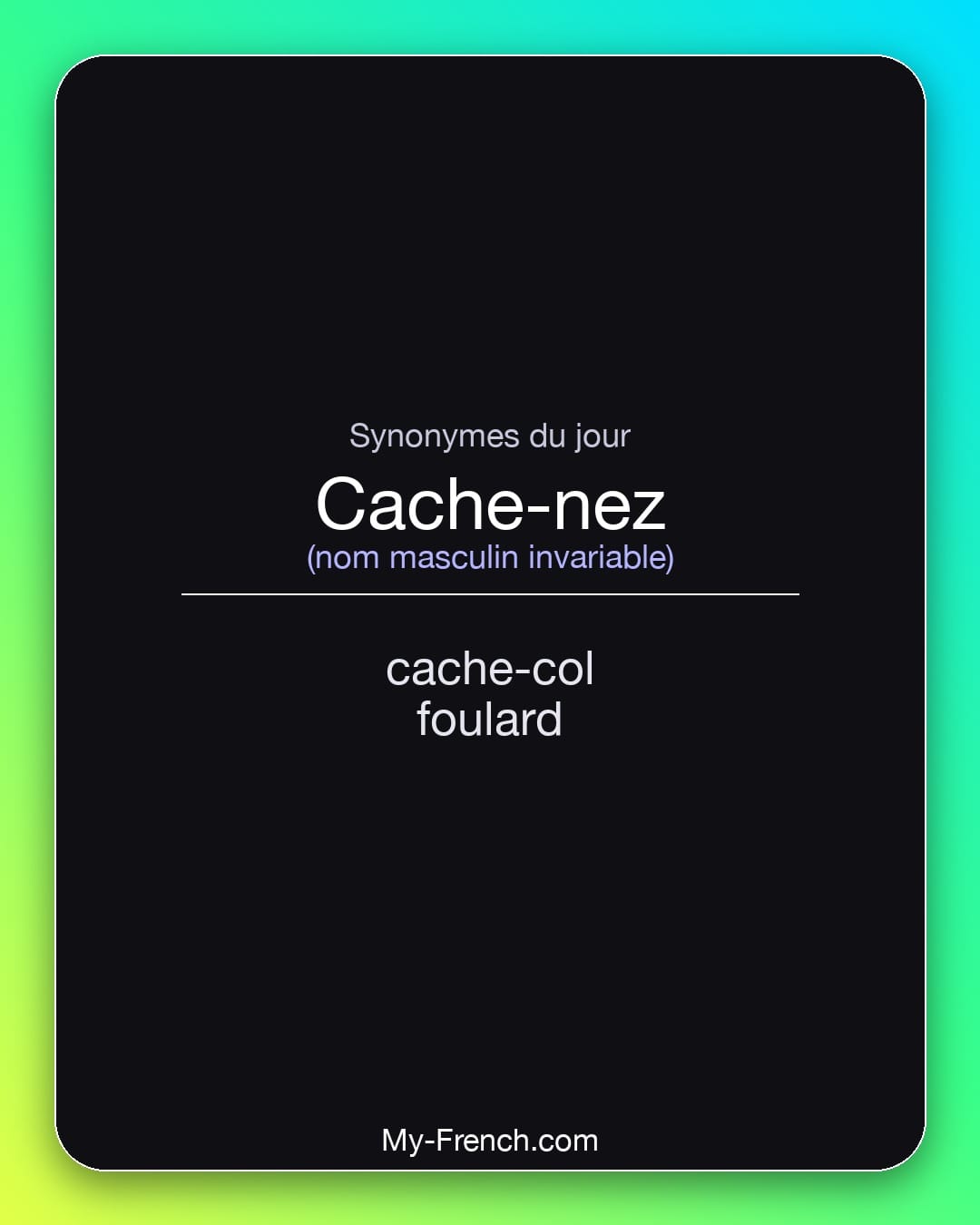 Synonymes de cache-nez : cache-col, foulard
