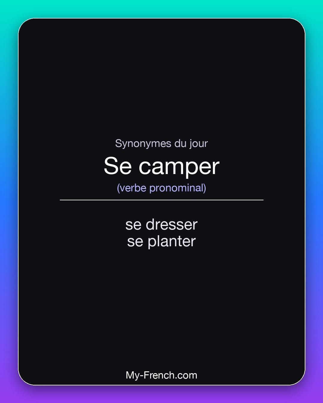 Synonymes de se camper : se dresser, se planter