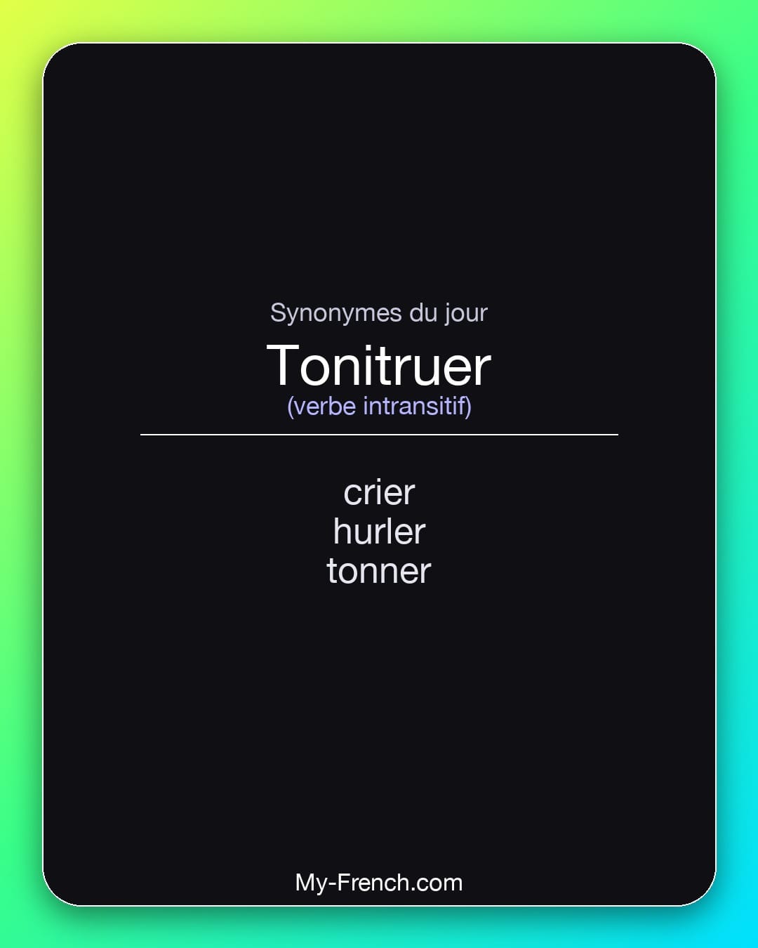 Synonymes de tonitruer : crier, hurler, tonner