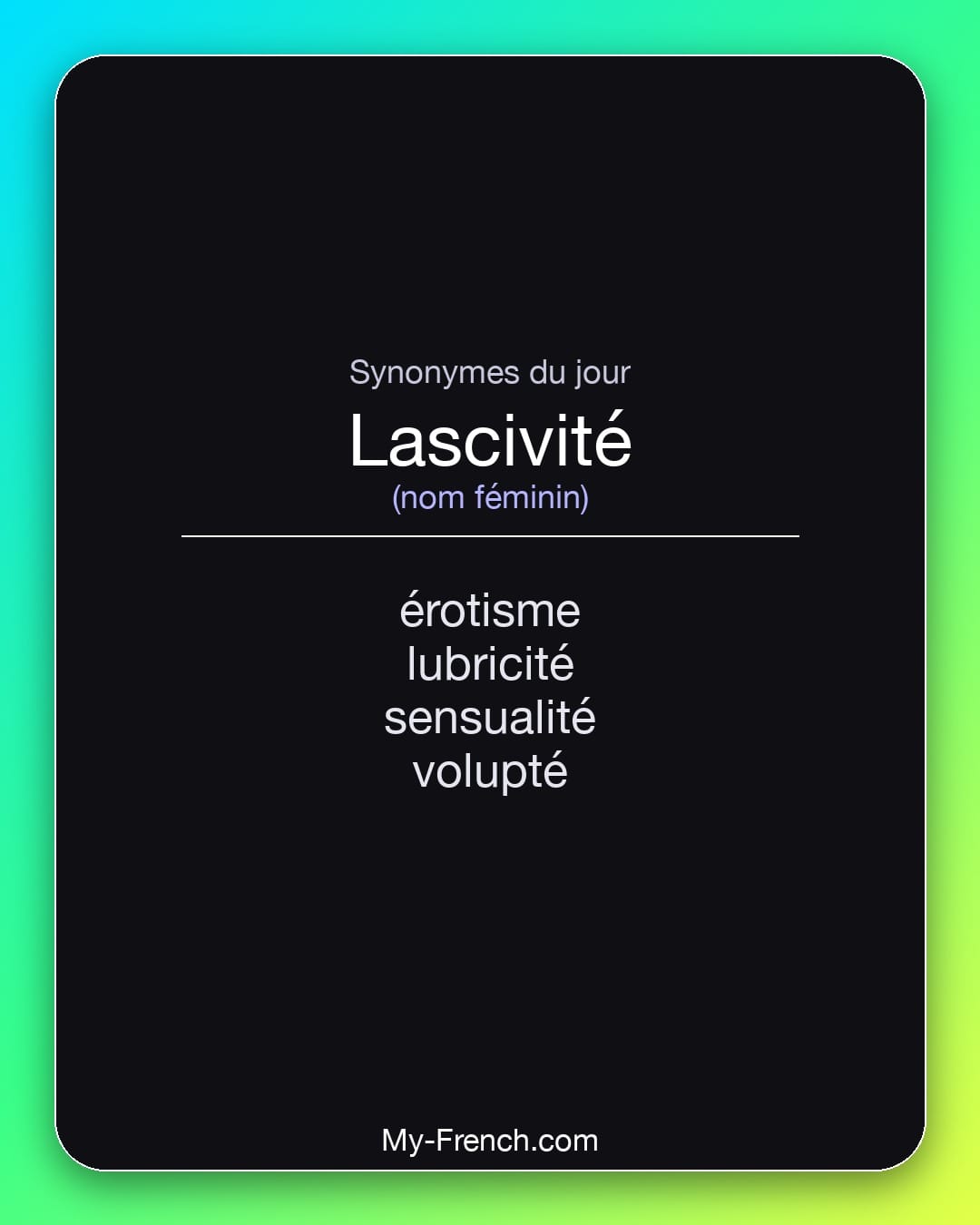 Synonymes de lascivité : érotisme, lubricité, sensualité, volupté
