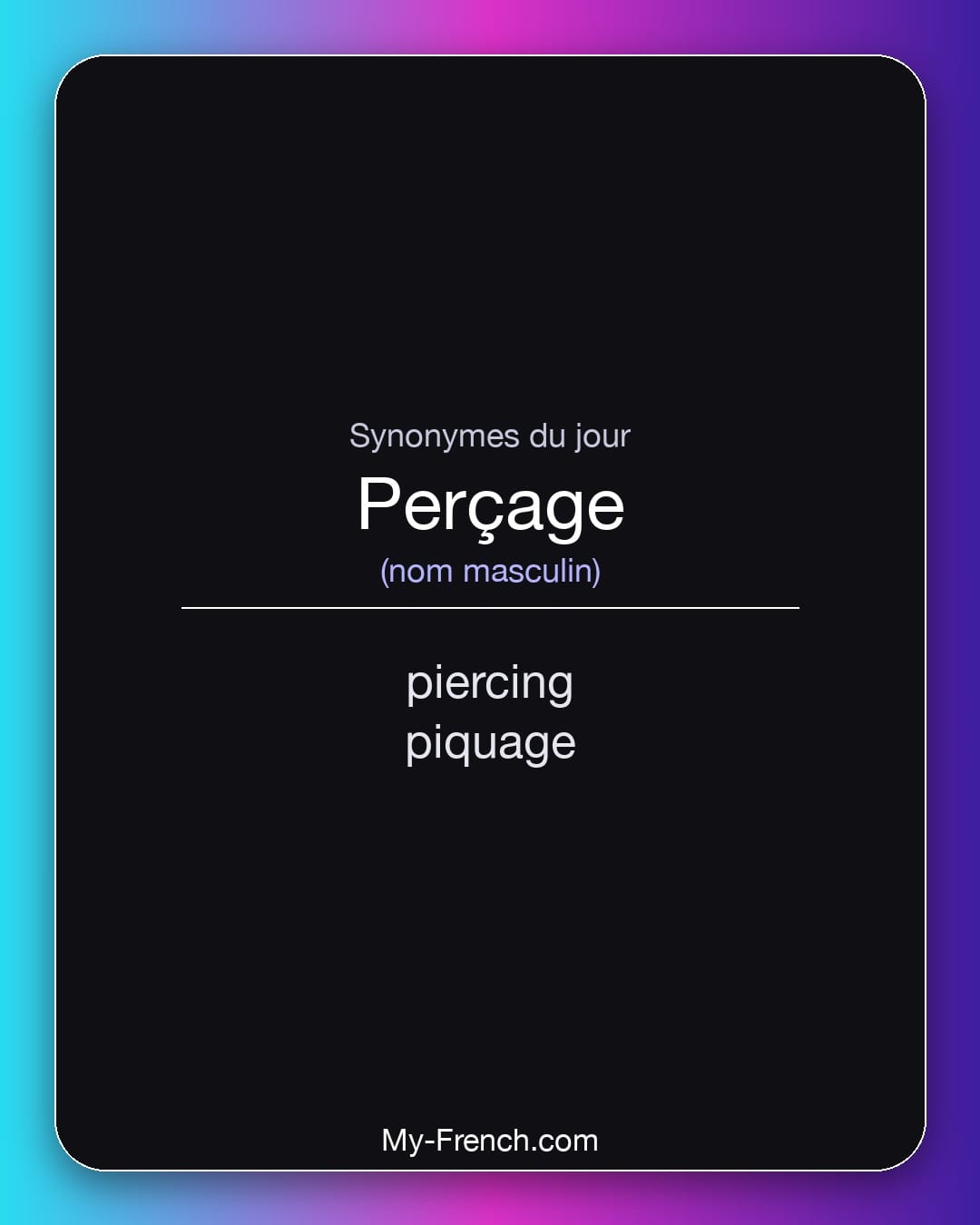 Synonymes de perçage : piercing, piquage