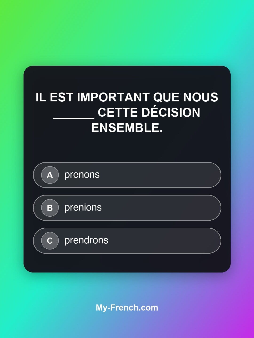 Quiz de français niveau B2 : Il est important que nous ______ cette décision ensemble.