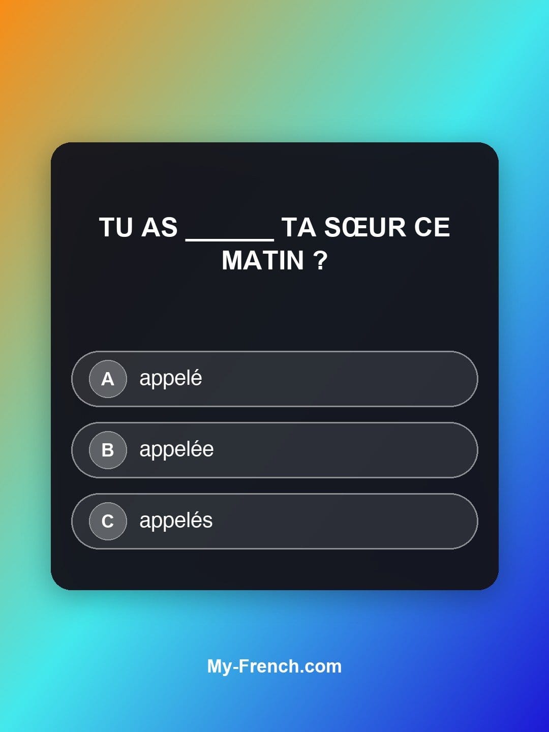 Quiz de français niveau A2 : Tu as ______ ta sœur ce matin ?