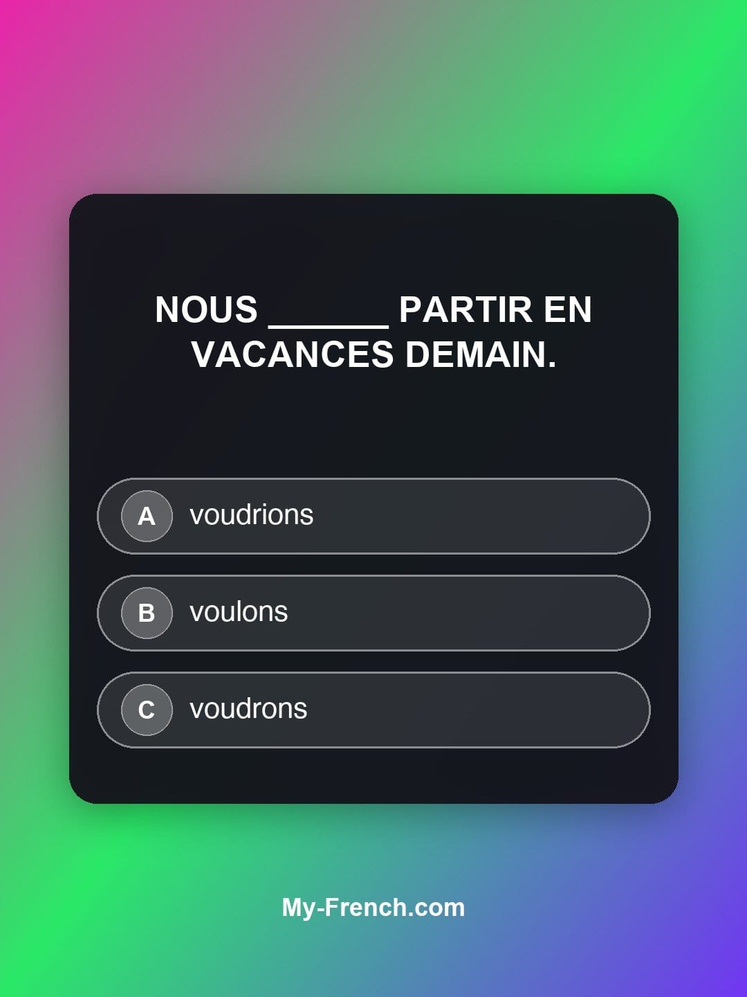 Quiz de français niveau A1 : Nous ______ partir en vacances demain.