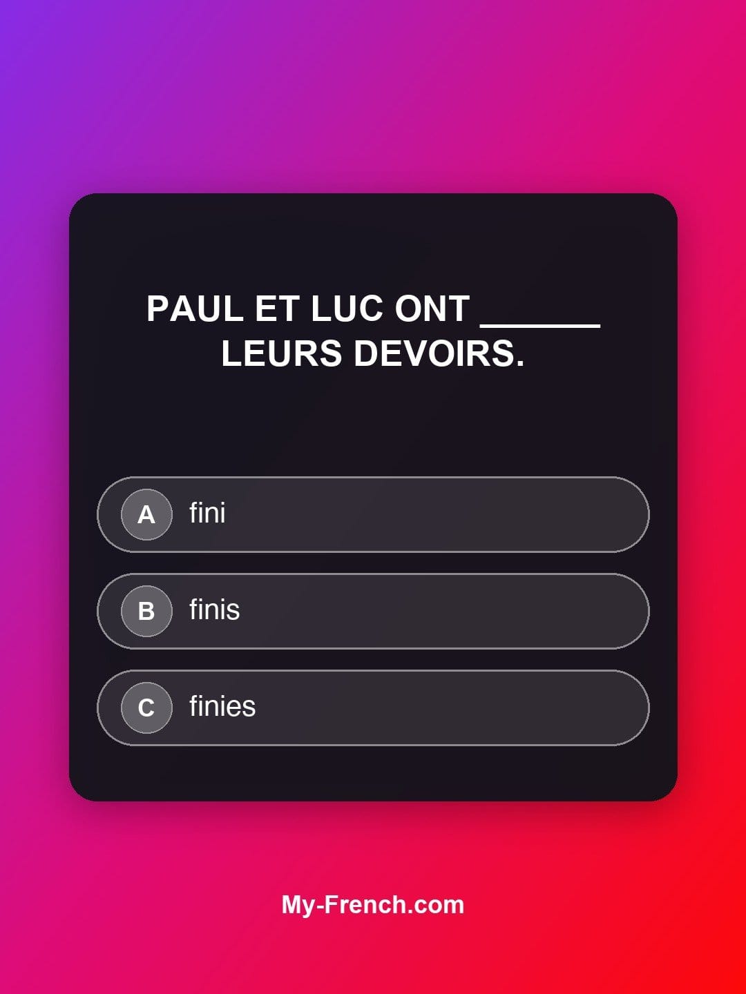 Quiz de français niveau A1 : Paul et Luc ont ______ leurs devoirs.