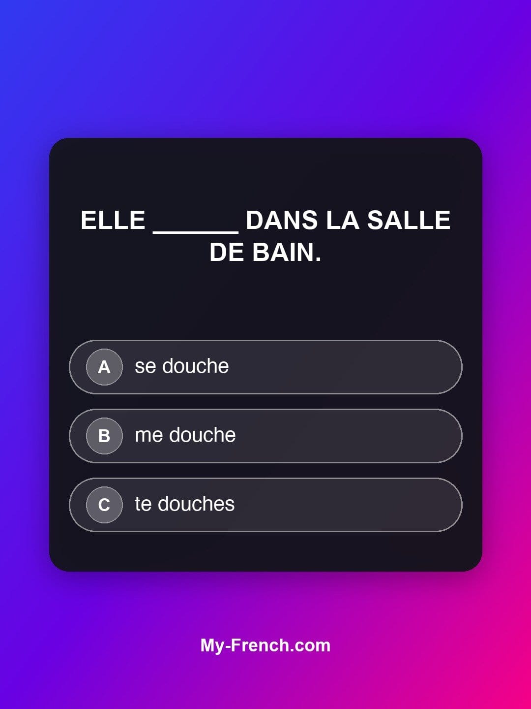 Quiz de français niveau A1 : Elle ______ dans la salle de bain.