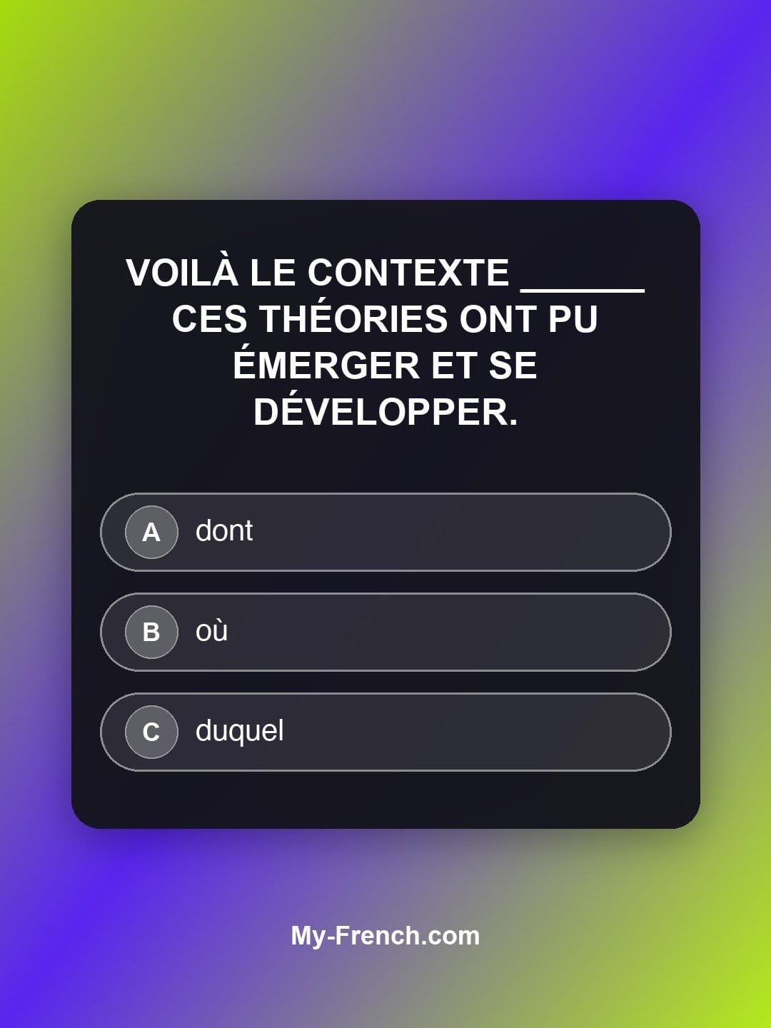 Quiz de français niveau C2 : Voilà le contexte ______ ces théories ont pu émerger et se développer.