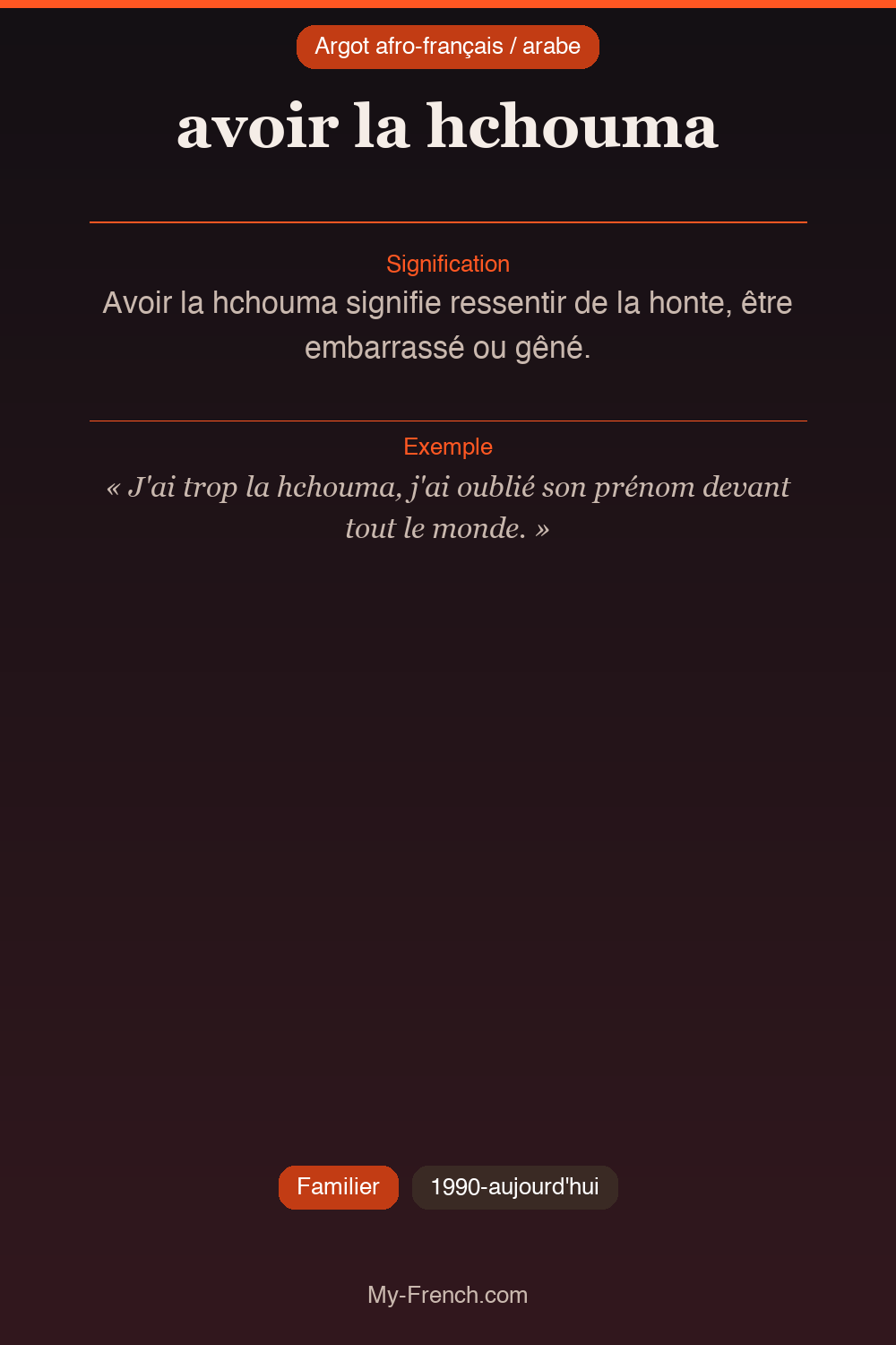 Argot français : avoir la hchouma