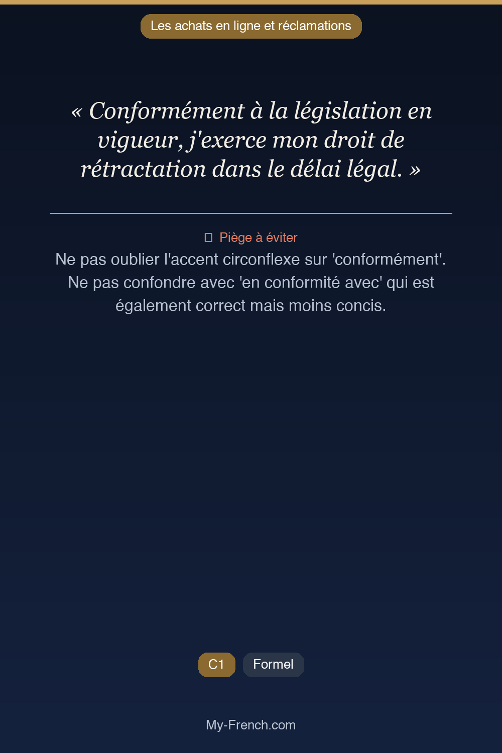 Français des affaires : « Conformément à la législation en vigueur, j'exerce mon droit de rétrac »