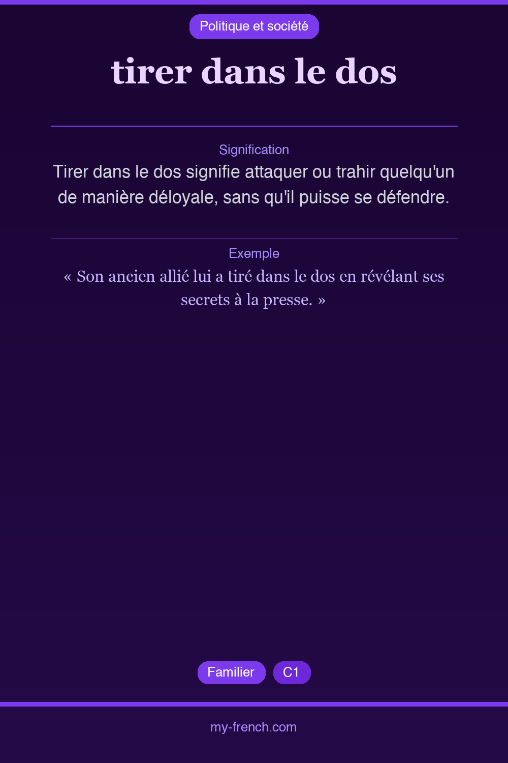 Expression idiomatique : tirer dans le dos