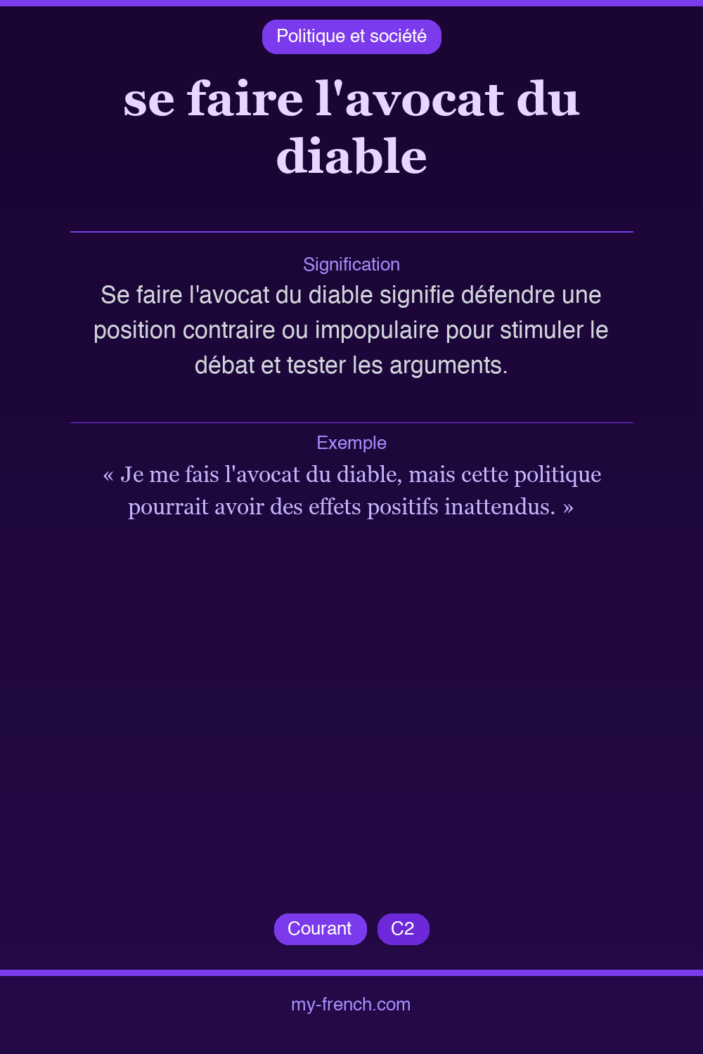 Expression idiomatique : se faire l'avocat du diable