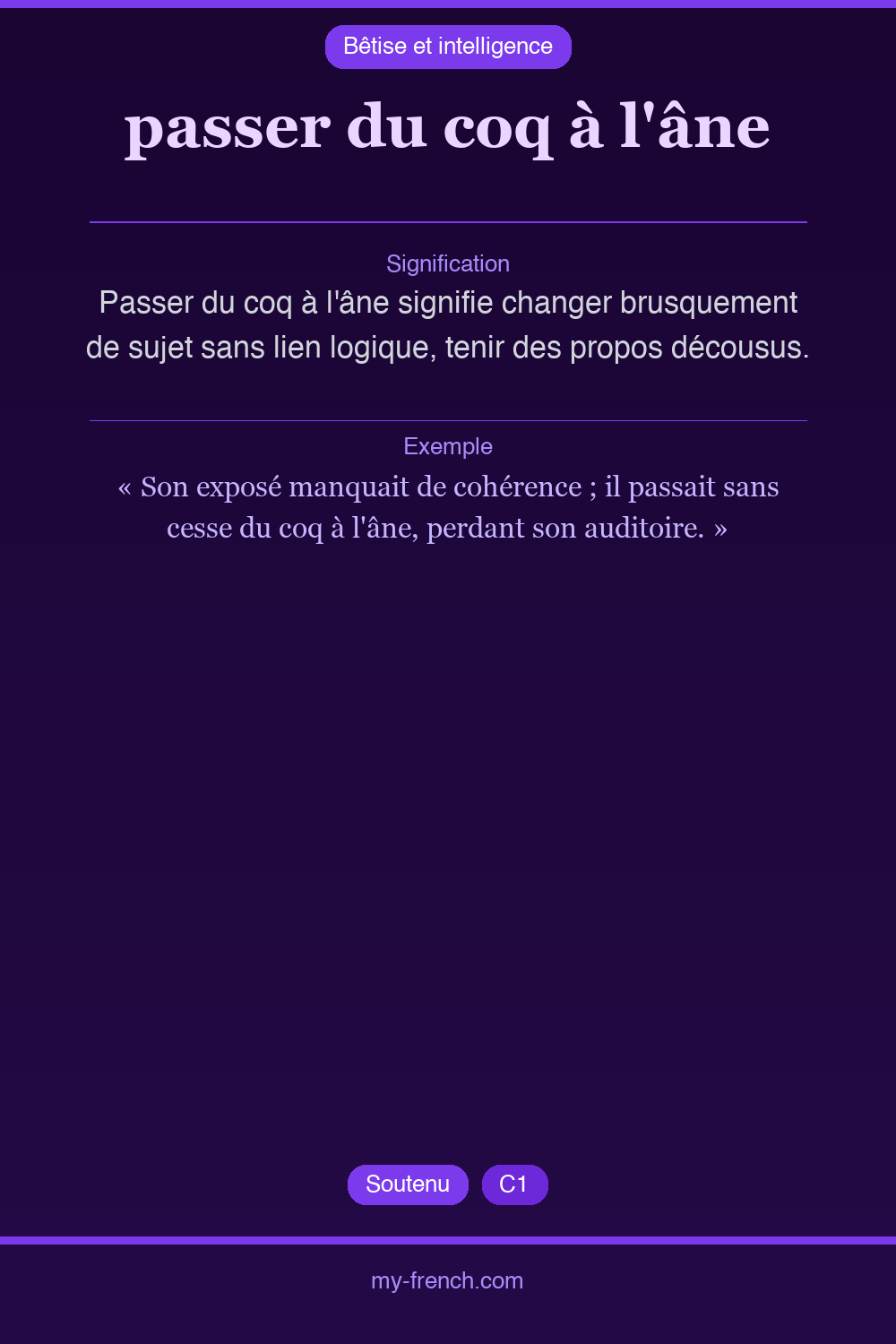 Expression idiomatique : passer du coq à l'âne